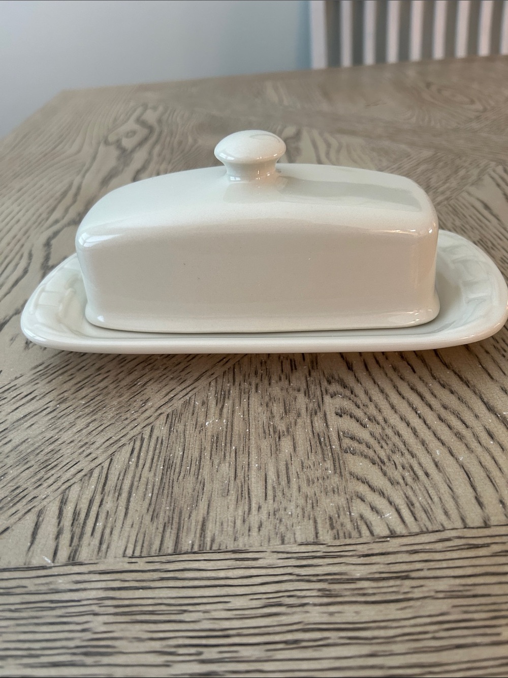 Longaberger Cream Ceramic Butter Dish with Lid